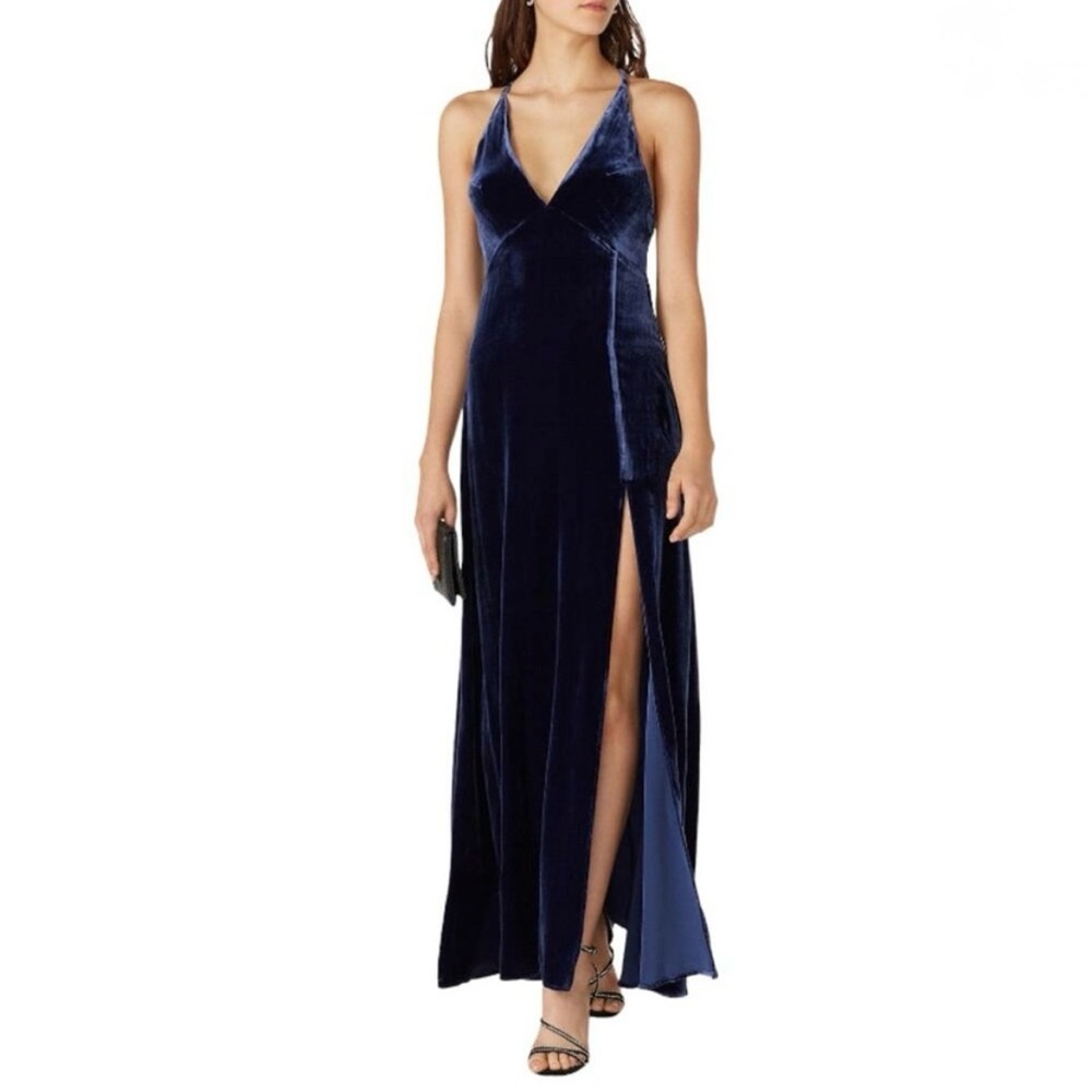 “Neon Blonde” Navy Velvet Maxi Dress – XS
